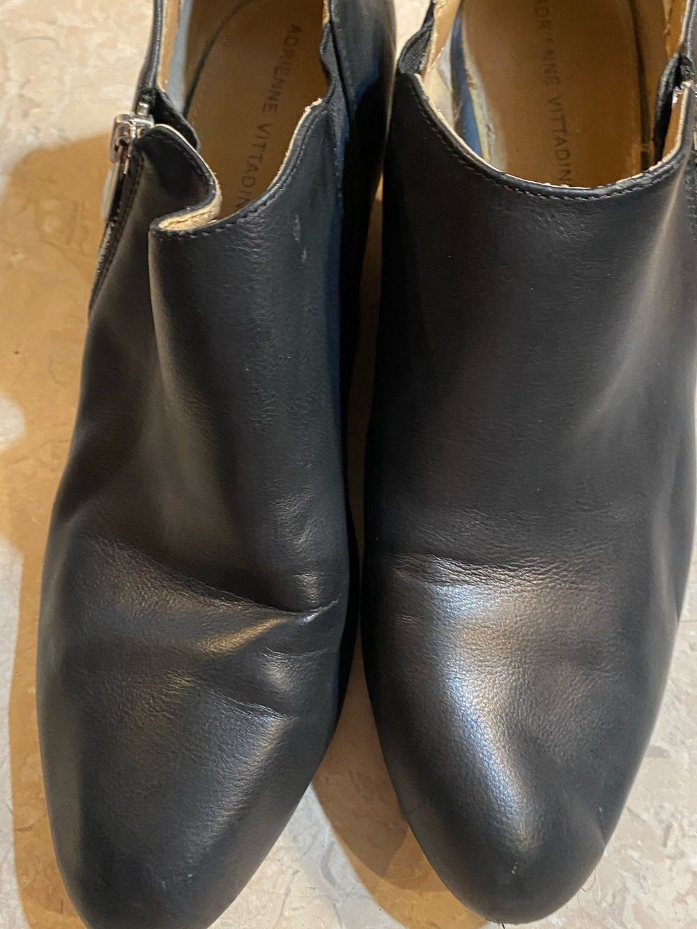 Adrienne Vittadini Black Leather Ankle Booties with Side Zipper